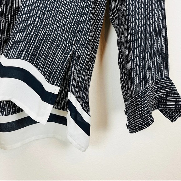 VINCE Black Cream Sheer Silk Georgette Long Sleeve Oversized Blouse Top XS Vneck - Picture 9 of 11